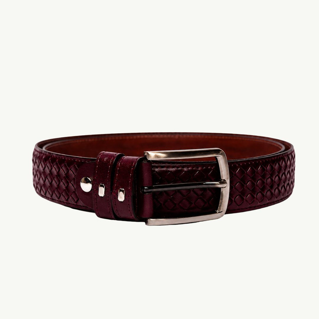 Embroidery Leather Burgundy Belt