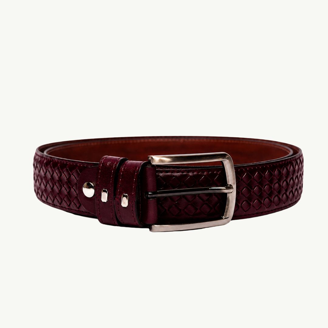 Embroidery Leather Burgundy Belt