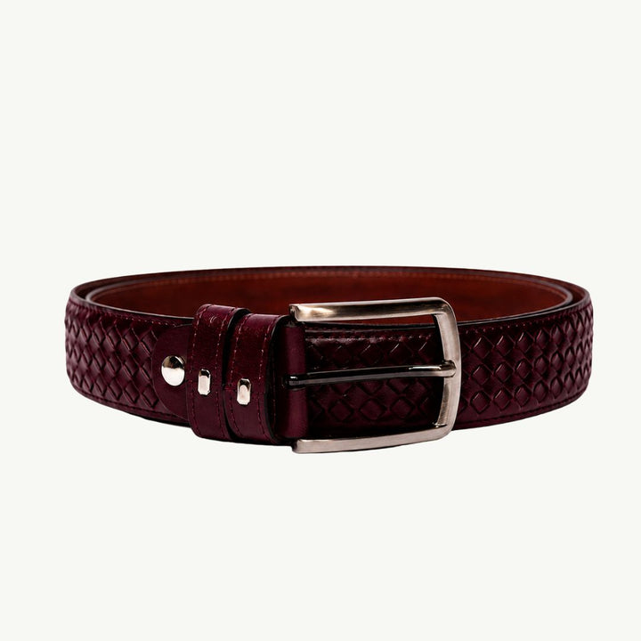 Embroidery Leather Burgundy Belt