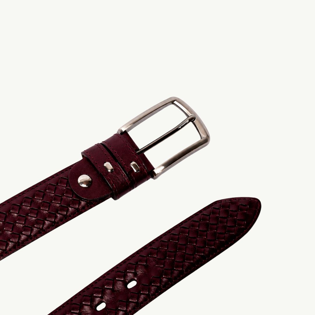 Embroidery Leather Burgundy Belt