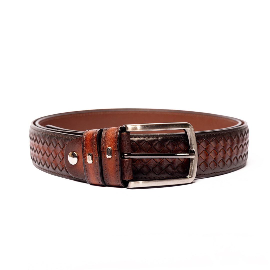 Embroidery Leather Cognac Belt