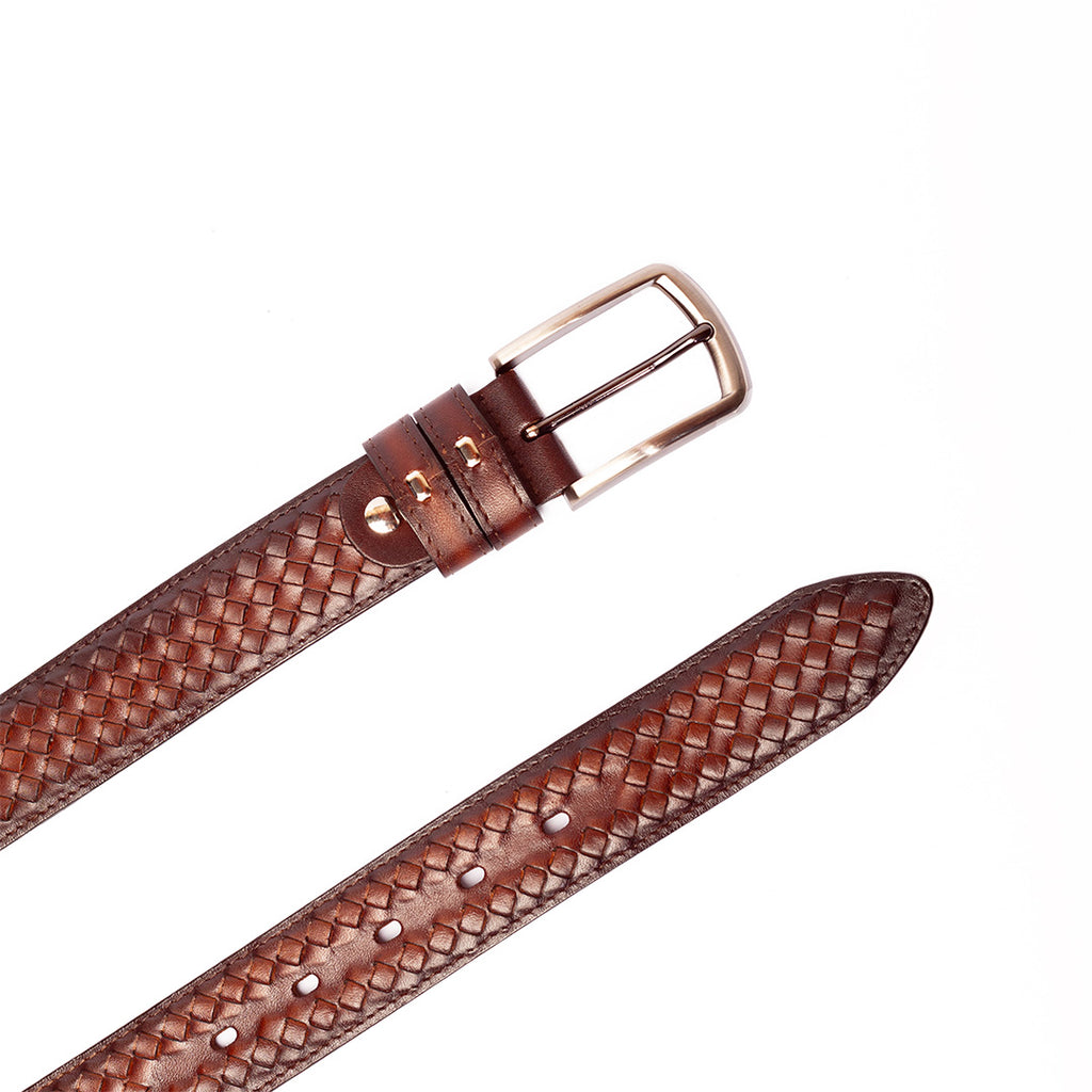 Embroidery Leather Cognac Belt